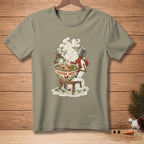 Snowman eating steaming bowl of pho with "EXTRA HOT" text.