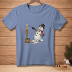 Melting snowman with marshmallow roasting over a torch labeled "PATIENCE."