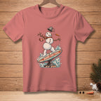 T-shirt with a surfing snowman graphic that says "BORN FOR THIS."