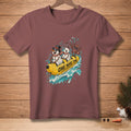 Snowmen in sunglasses ride a banana boat with text "ONE MORE TIME".