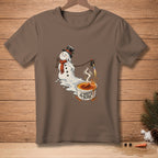 Melting snowman with torch caramelizing crème brûlée with "Chef's Kiss" text.