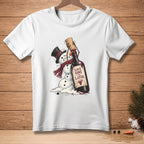Snowman struggling to uncork wine bottle with text "Save Some for Later."