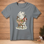 Snowman eating pho with "EXTRA HOT" text on bowl.