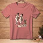 T-shirt with two snowmen holding drinks and a melting snowman with the text "EFFORTLESS".