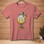 T-shirt with graphic of snowman in a pineapple drink, text "GENIUS".