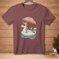 T-shirt with a unicorn on an inflatable, holding a "THOUGHTFUL" umbrella.