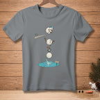 T-shirt with cartoon snowman diving into water from a diving board, reading "Good Luck."
