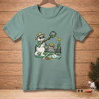 Snowmen playing pickleball on a court with the text "DINK RESPONSIBLY".