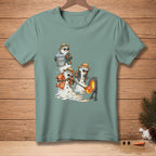 Melting snowmen in Hawaiian shirts and hats, one with a bucket labeled "PLAN B."