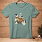 Snowmen melting around a bowl of soup with text "MILD, PLEASE."