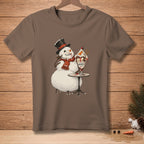 Snowman in a top hat and scarf eating a sundae with text "DIGNITY".