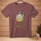 T-shirt with snowman in a pineapple cocktail and the word "Genius".