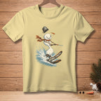 Snowman waterskiing with "Natural Athlete" text on skis.