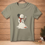Melting snowman with thermometer reading "Confirmed" on a t-shirt.