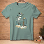 Cartoon snowmen playing volleyball in the sand with a net.