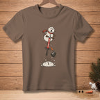 Snowman on a pogo stick with "BOING" text, a falling carrot, and bucket.