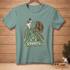 Sasquatch playing shuffleboard against a snowman with text "10 8 8 COUNTS."