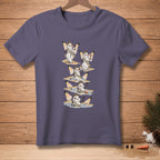 T-shirt with cartoon snowmen in a talent show, each wearing a crown and sash.