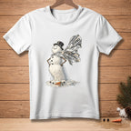 Melting snowman with a cape that reads "SCIENCE".