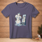 Muscular snowman flexing in mirror with "CUTTING PHASE" sign.