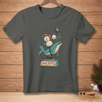 Graphic of snowmen riding a dolphin toy with text "BORN READY".
