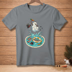 Snowman cannonballs into a pool with a life preserver reading "CANNONBALL!".