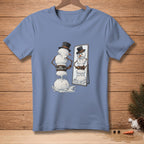 Melting snowman with a "Core Support" belt looking in a mirror.