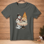 Melting snowman with fiery baked Alaska and "Baked Alaska" text.