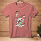 T-shirt graphic of snowmen playing volleyball with text "BLOCKED".