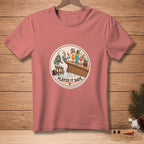 Pink t-shirt with melting snowman at a tropical bar, "PLAYED IT SAFE" text.