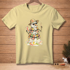 Melting snowman with sunglasses and hat holding popsicle and "PLAN B" card.