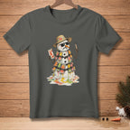 Melting snowman wearing sunglasses and a hat holds "Plan B" card and a popsicle.