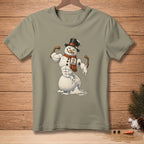 Muscular snowman flexing biceps, wearing a top hat and scarf with "42 PEAK CONDITION" tag.