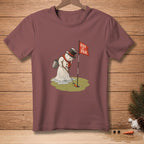 Melting snowman golf illustration with "Par is Par" flag on maroon t-shirt.