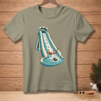 Snowman sliding down water slide into pool with bucket.