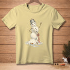 Yellow t-shirt with a melting snowman wearing a crown and "Miss Congeniality" sash.