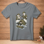 Snowmen in military gear with a map and tent, one with "Field Ready" text.