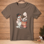 Snowman making cotton candy next to a red and white striped cart labeled "RESOURCEFUL".