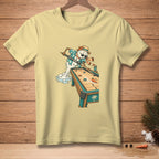 Snowman playing billiards with "Let It Ride" text on shirt.