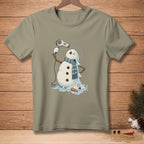 Melting snowman using a hairdryer with text "ALMOST DRY."