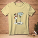 Snowman in a top hat climbs a ladder into a martini glass that says "WORTH IT."