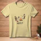 Light yellow t-shirt with snowmen melting by a campfire, text says "WORTH IT."