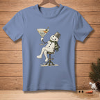 Snowman in scarf holding martini glass with text "SHAKEN OBVIOUSLY"