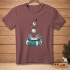 Snowman melting into inner tube with splash and bucket pouring water.