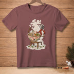 Snowman wearing a scarf eating pho from a bowl labeled "EXTRA HOT."