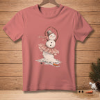 T-shirt with a pink snowman ballerina illustration and the word "GRACEFUL".