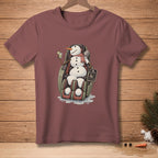 Snowman in massage chair with drink and "RELAXING" control panel.