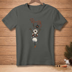 Dark gray t-shirt with a falling snowman graphic that says "Trust The Process".