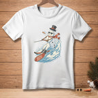 White t-shirt featuring a snowman waterskiing with "Natural Athlete" on the ski.