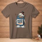 Snowman wearing a top hat, melting into a cooler bag that says "PACKED FRESH."
